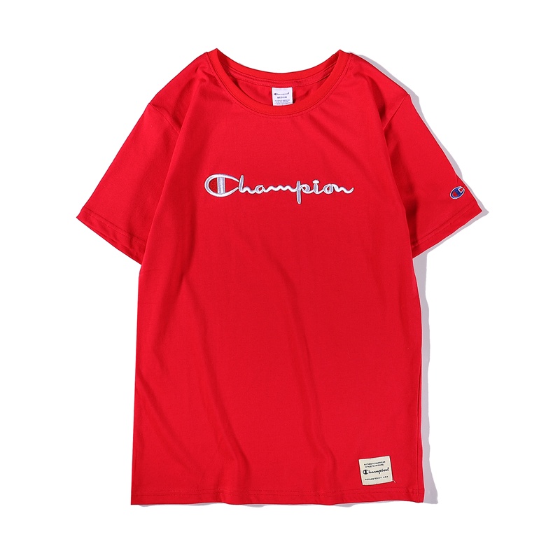 Áo thun thể thao cotton tay ngắn thêu chữ champion phong cách đường phố kích thước lớn cho cặp đôi