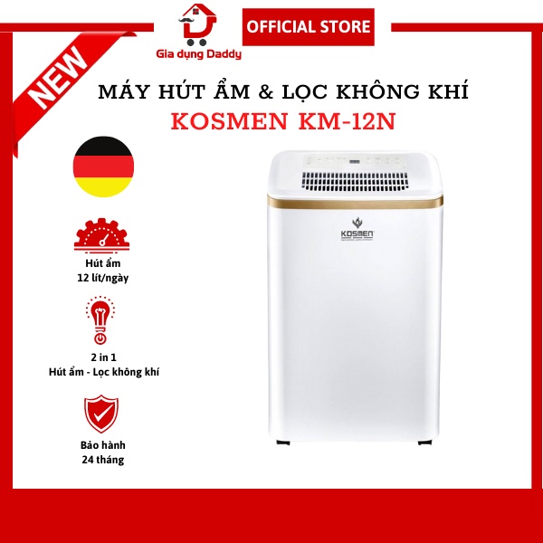 Máy hút ẩm lọc không khí Kosmen KM-12N, Thương hiệu Đức, Hút ẩm 12L Dùng phòng ngủ Văn phòng công ty, Bảo hành 24 tháng