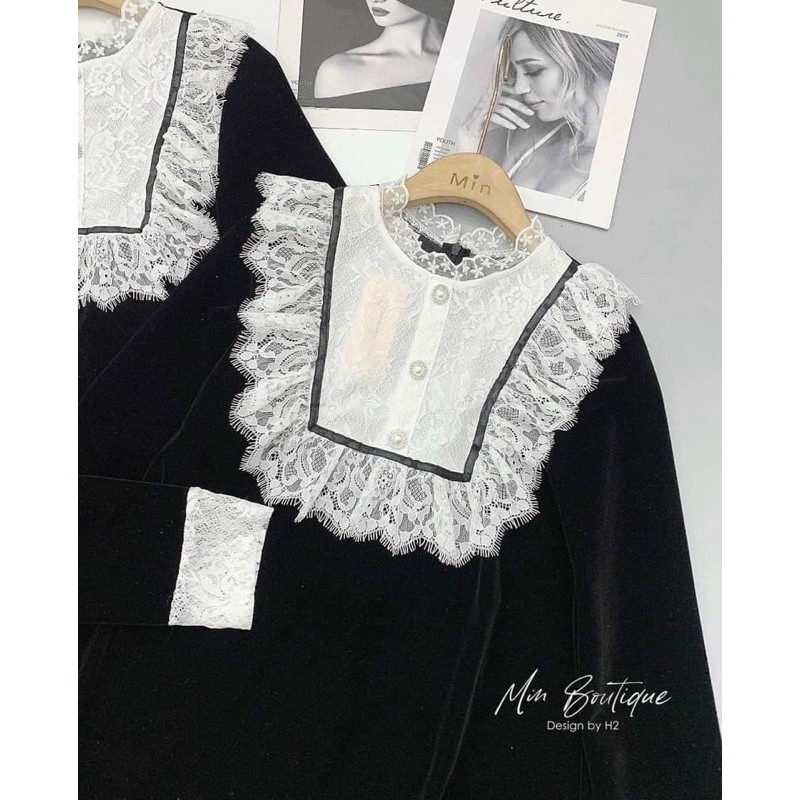 Váy nhung phôi ren suông