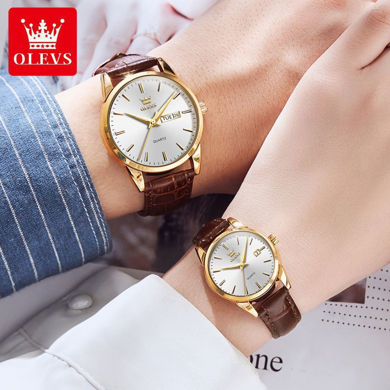 Đồng hồ OLEVS chính hãng cho cặp đôi nam nữ,dây da mềm cực xịn,mặt phát quang ban đêm,phong cách thời trang trẻ Hàn Quốc
