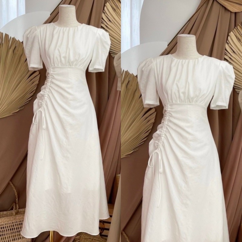 Đầm rút dây eo, tay bo phồng dáng dài, đi chơi, dự tiệc, công sở đi làm