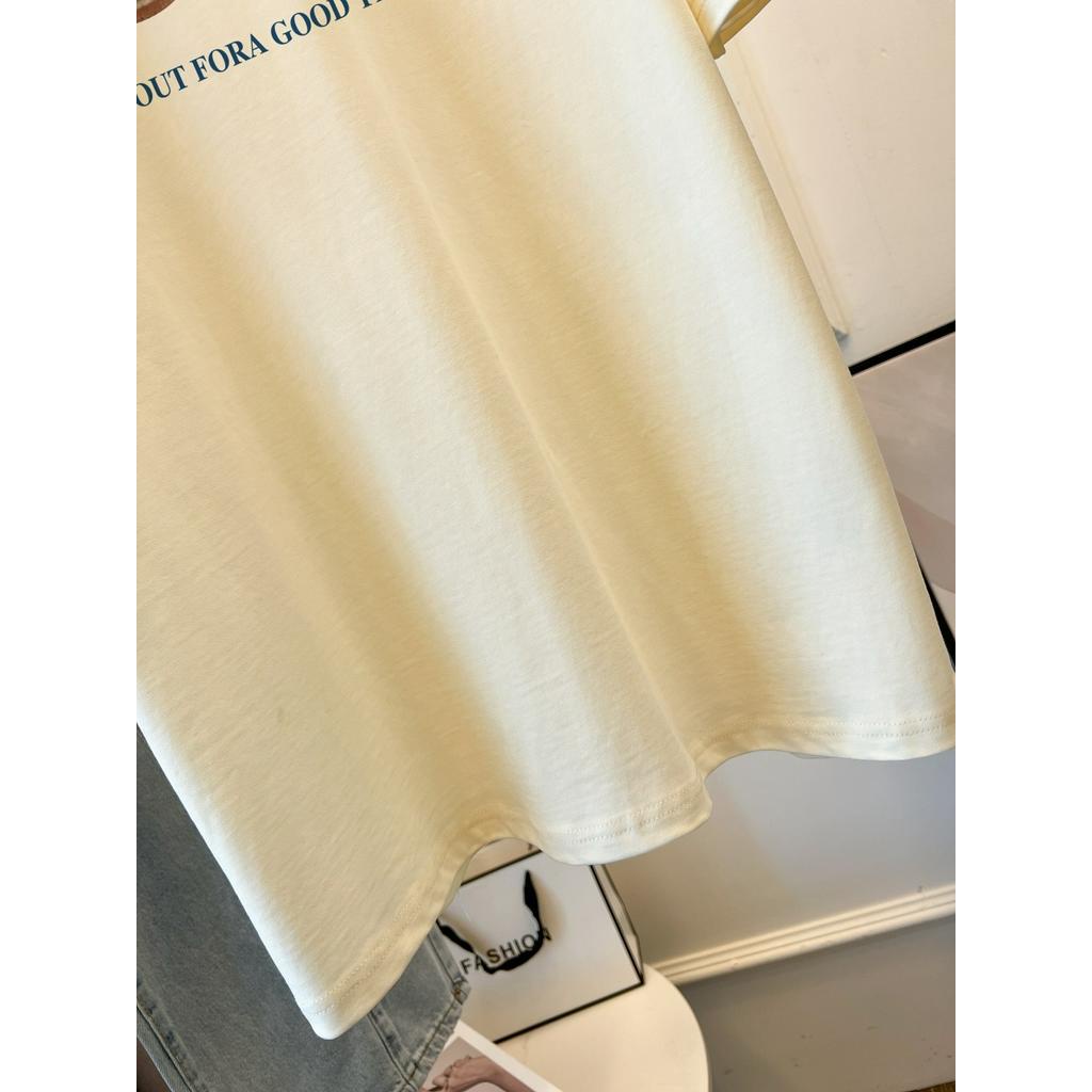 Áo Thun Cotton Dáng Rộng Ngắn Tay In Chữ Phong Cách Hàn Quốc Thời Trang Mùa Hè 63573