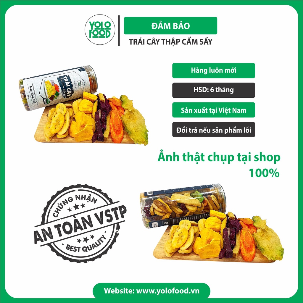 Trái cây sấy thập cẩm 300g YOLFOOD đồ ăn vặt ngon, trái cây hoa quả sấy khô hàng xk giòn thơm chất lượng đóng hộp atvstp