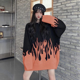 Áo len unisex họa tiết lửa [hàng order]