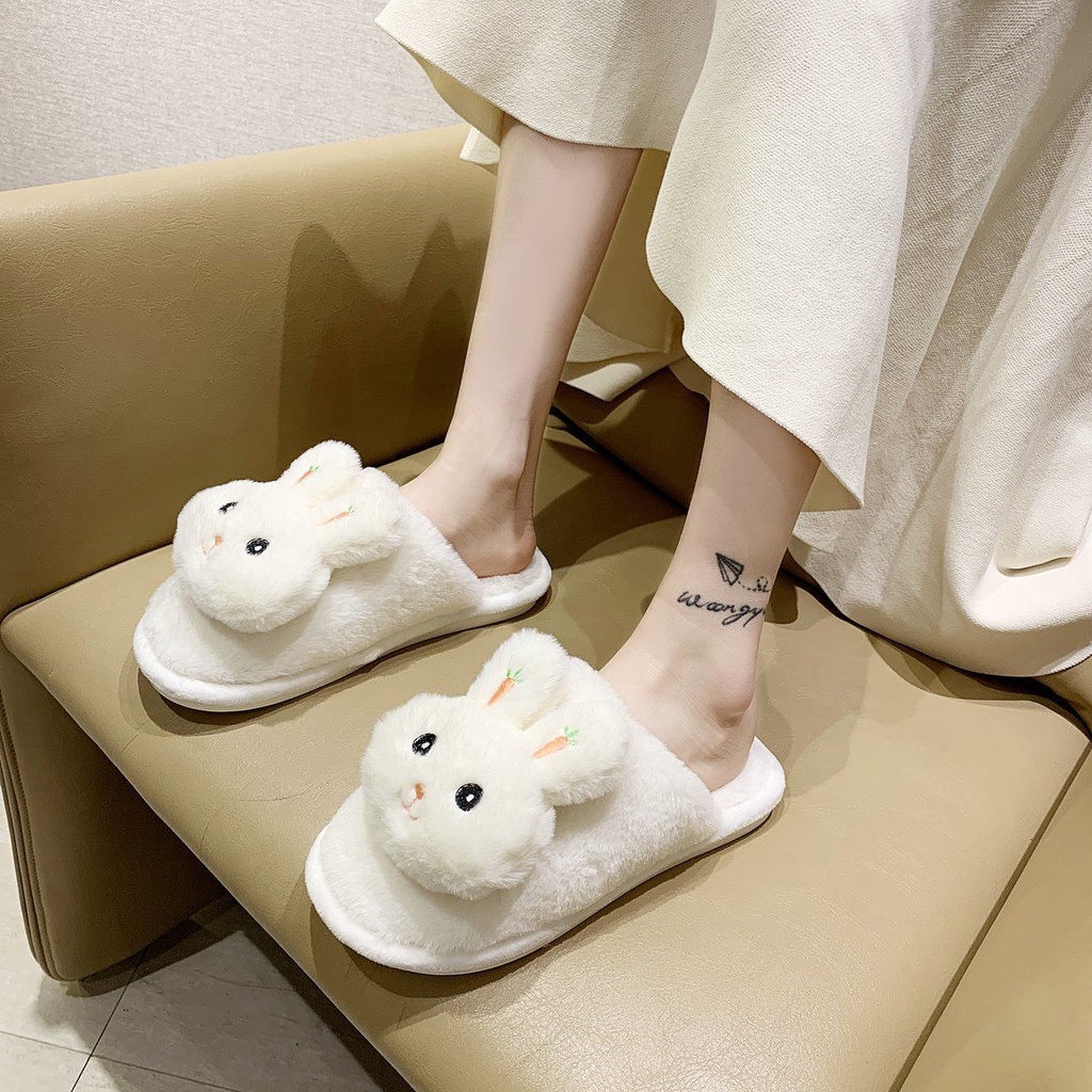 Dép cotton chống trượt phối lông giữ ấm mùa đông đáng yêu cho nam nữ