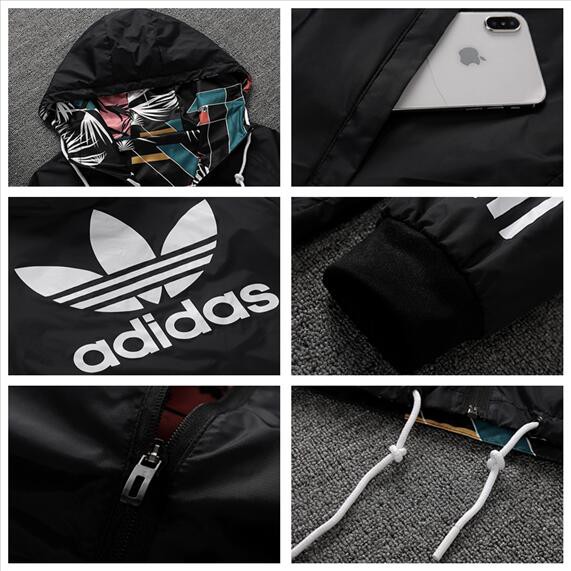 Áo Khoác Gió Hai Mặt Có Mũ Trùm In Logo Adidas Thời Trang