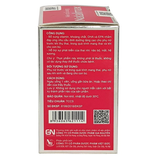 Viên bổ sung Natalmax - Hỗ trợ nâng cao sức đề kháng, tăng cường cung cấp dưỡng chất cần thiết cho mẹ bầu (hộp 30 viên)
