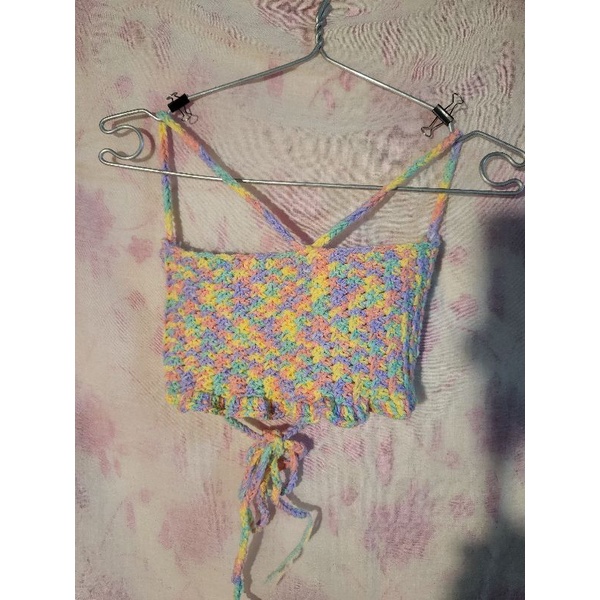 Áo len móc croptop crochet handmade màu Candy Crush siêu cute quyến rũ sexy mặc được nhiều kiểu hình thật