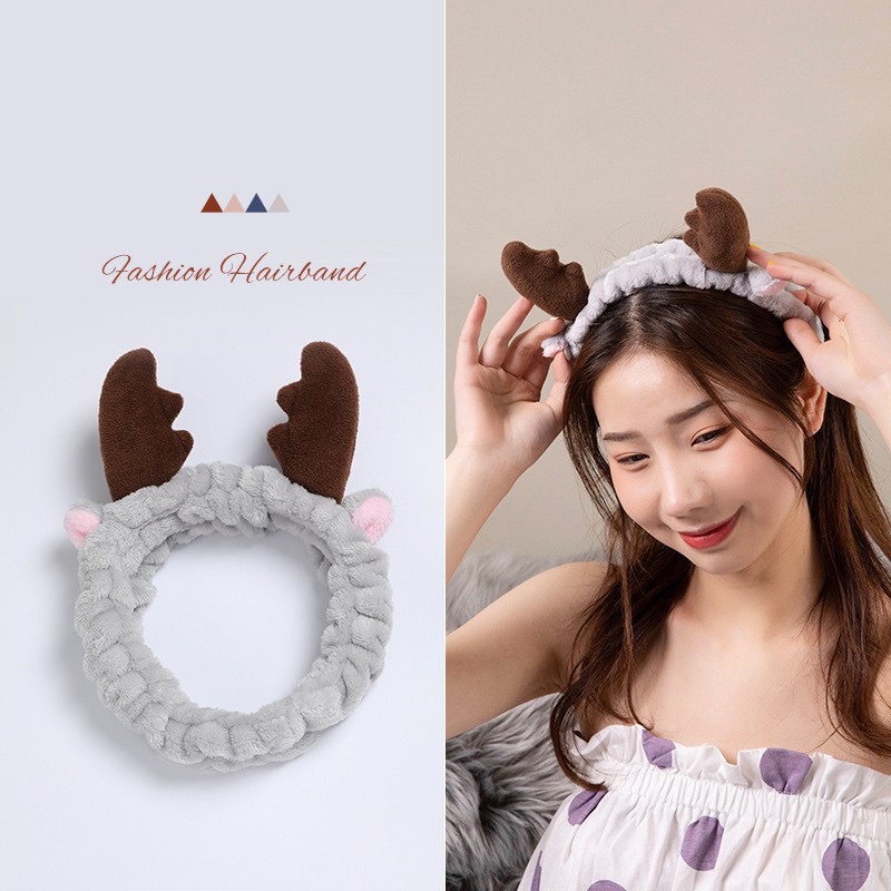 Băng đô sừng tuần lộc sừng hươu rửa mặt skincare nam nữ cute đáng yêu phong cách Hàn Quốc