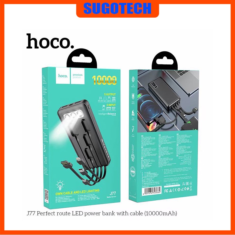 Sạc dự phòng HOCO J77 chính hãng có đèn Led siêu sáng, tích hợp 5 in 1 sạc tất cả các dòng máy IOS/Android