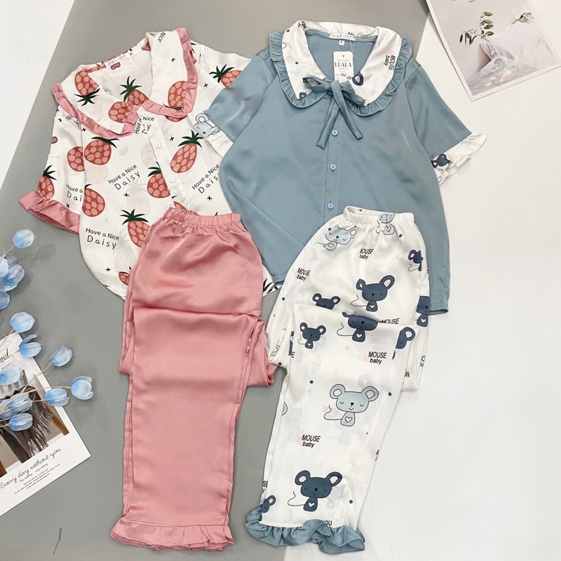 Đồ Ngủ Pijama Lụa Satin Tay Ngắn Siêu Xinh, Cộc Dài Mềm Mịn, Độc Lạ Khó Tìm, Sang Chảnh Hàn Quốc | BigBuy360 - bigbuy360.vn