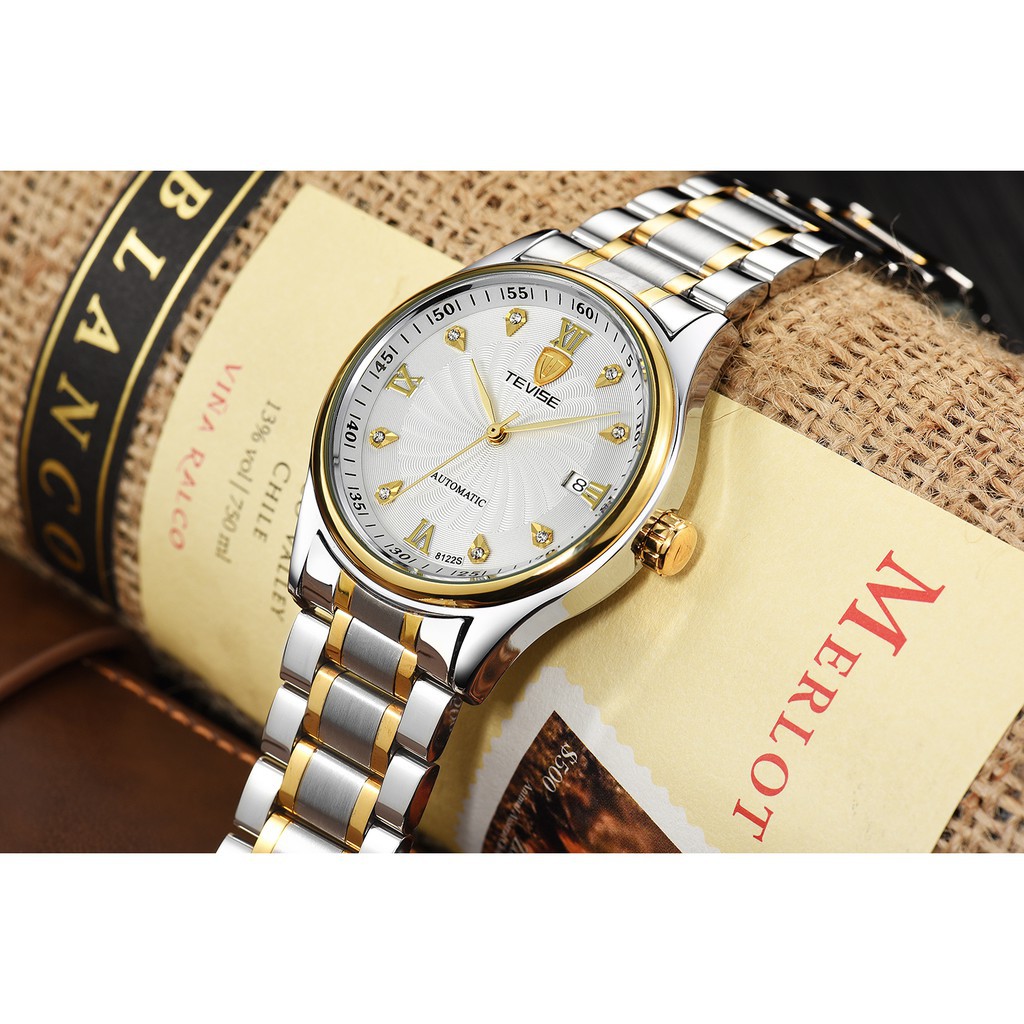 ĐỒNG HỒ NAM TEVISE 8122, DÂY THÉP ĐÚC CAO CẤP, MẶT TRÁNG SAPPHIRE Bán lẻ giá sỉ