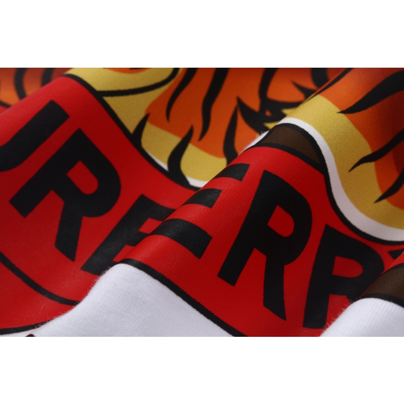 Burber* Áo Thun In Logo Ruy Băng Hình Hổ Phía Trước Mùa Hè Cá Tính Thời Trang Cho Cặp Đôi