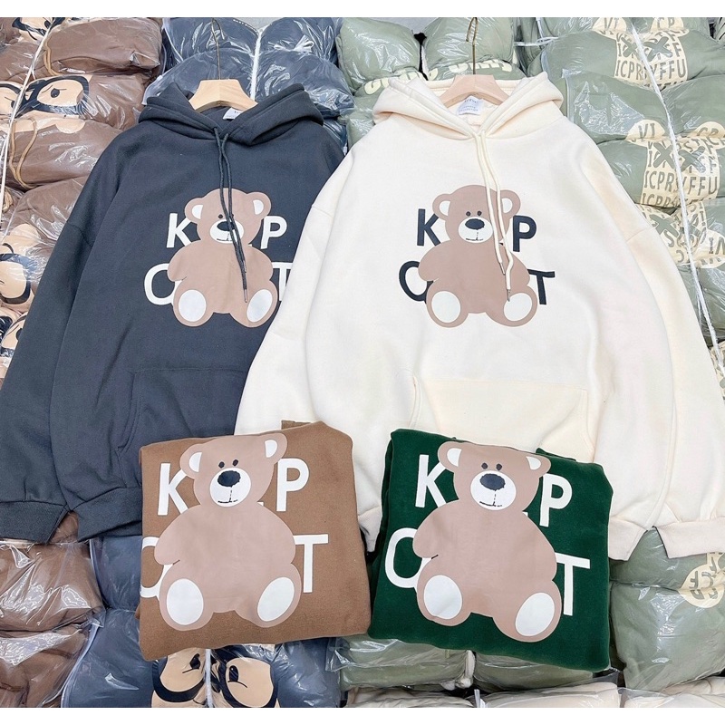 Áo hoodie gấu nâu K P mũ 2 lớp TTA977