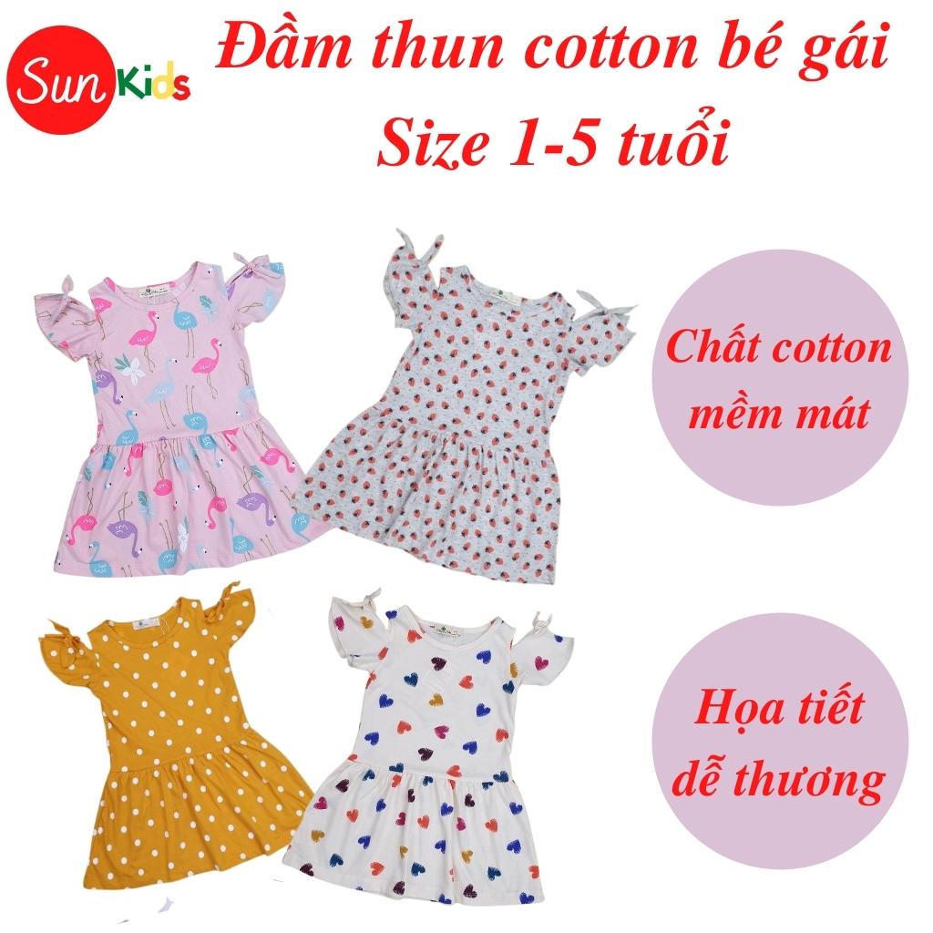 Váy bé gái chất cotton, đầm bé gái size 1-5 tuổi, đầm trẻ em SUNKIDS có nhiều màu