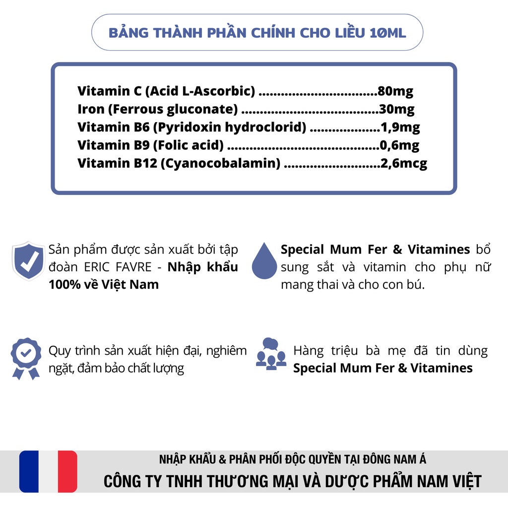 Sắt hữu cơ, Vitamin cho phụ nữ trước, đang mang thai và cho con bú - Special Mum Fer &amp; Vitamines - Hộp 20 gói [Pháp]