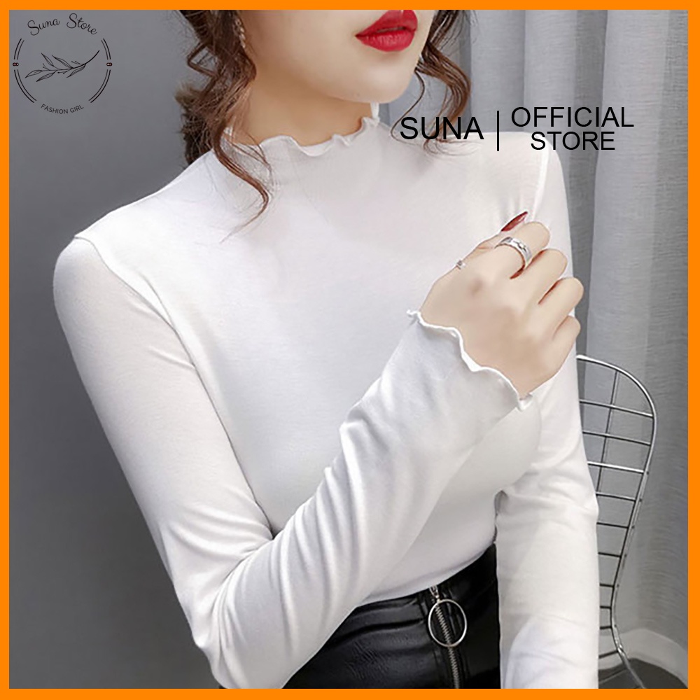 [Quà tặng là kẹo] Áo thun nữ tay dài cổ cao ôm body, Áo phông nữ có cổ len tăm SUNA FASHION từ 40-60Kg AT01 | BigBuy360 - bigbuy360.vn