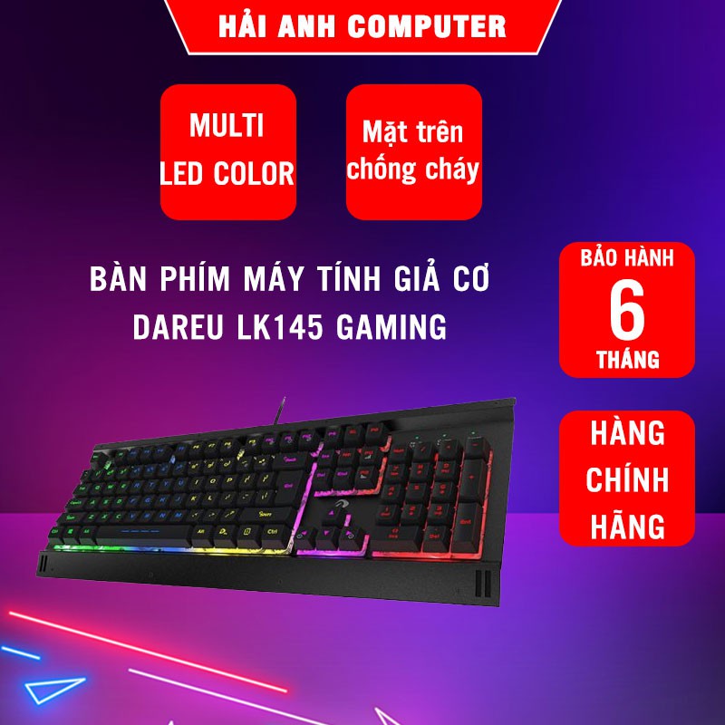 Bàn phím máy tính giả cơ Dareu LK145 USB | Chuyên game - Mặt trên chống cháy - Multi LED Color - Hàng chính hãng