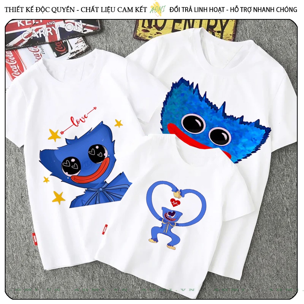 ÁO THUN HUGGY WUGGY HOT 2022 PHÔNG NAM NỮ GIA ĐÌNH CẶP ĐÔI CÓ SIZE TRẺ EM CHO BÉ TRAI GÁI AOMIVN