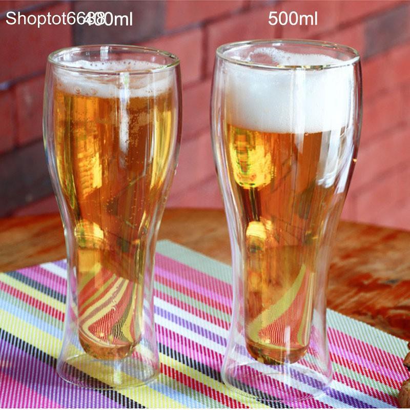 Cốc  thủy tinh 2 lớp giữ nhiệt uống bia, uống cafe đa năng 400-500ml tùy chọn