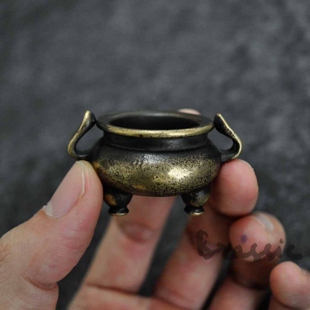 Lư đồng mini đồng thau đúc giả cổ kiểu đồng xưa rất tinh tế - Đồ chơi thiền TU02