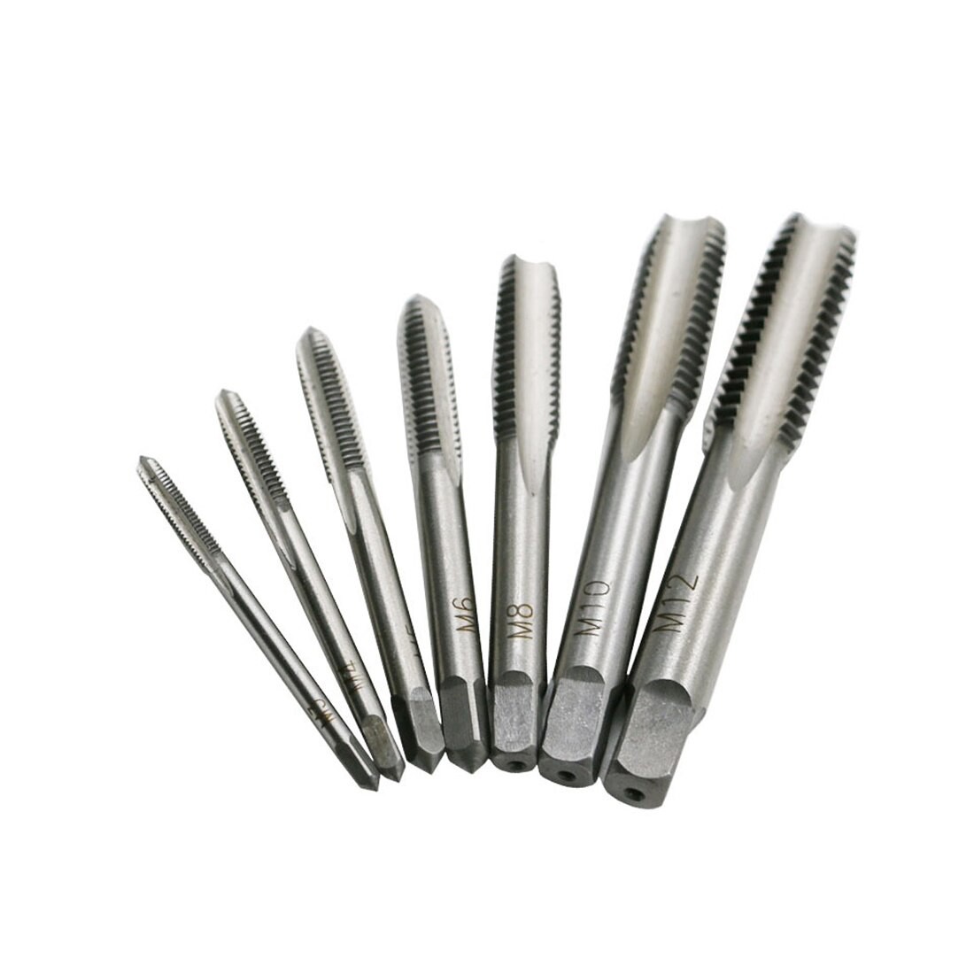 7PCS/Set Bearing Steel Taper  HSS M3-M12 Machine Spiral Point Straight Fluted Screw Thread Hand Tap Drill