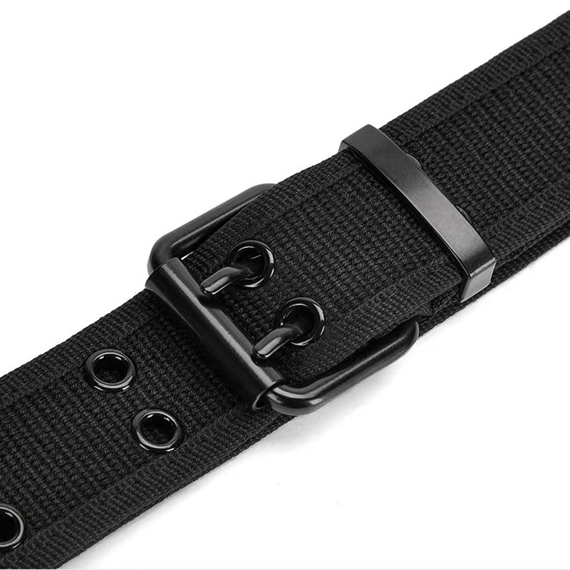 Thắt lưng vải canvas 2 hàng khoen lỗ khóa kép full đen TLN020 - Dây nịt nhiều lỗ dạng vải cá tính cool ngầu Meo shop