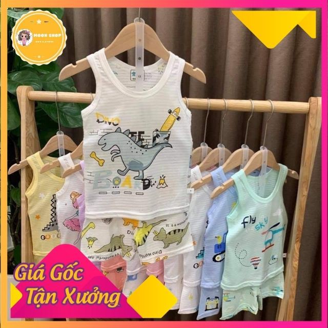 [Giá tận xưởng] Bộ Quần Áo Ba Lỗ Cotton Sợi Tre Sát Nách Cho Bé Trai Bé Gái In Hình Ngộ Nghĩnh Thấm Hút Mồ Hôi Từ 6 - 23