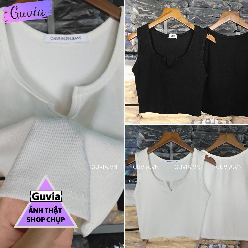 Áo Croptop Ba Lỗ Nữ XẺ CỔ CHỮ V Thun Gân Chất Tốt, Áo kiểu nữ mặc đẹp GUVIA