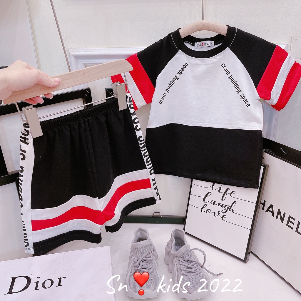 Bộ cộc tay bé trai, bộ quần áo phối màu ghép may tỉ mỉ chất cotton tàu mát cho bé