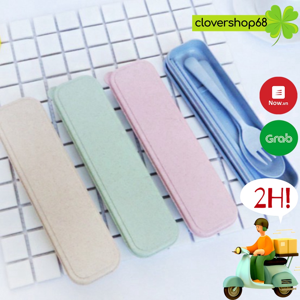 Hộp Thìa Dĩa Đũa Làm Từ Thân Lúa Mạch An Toàn Bảo Vệ Môi Trường  🍀 Clovershop68 🍀