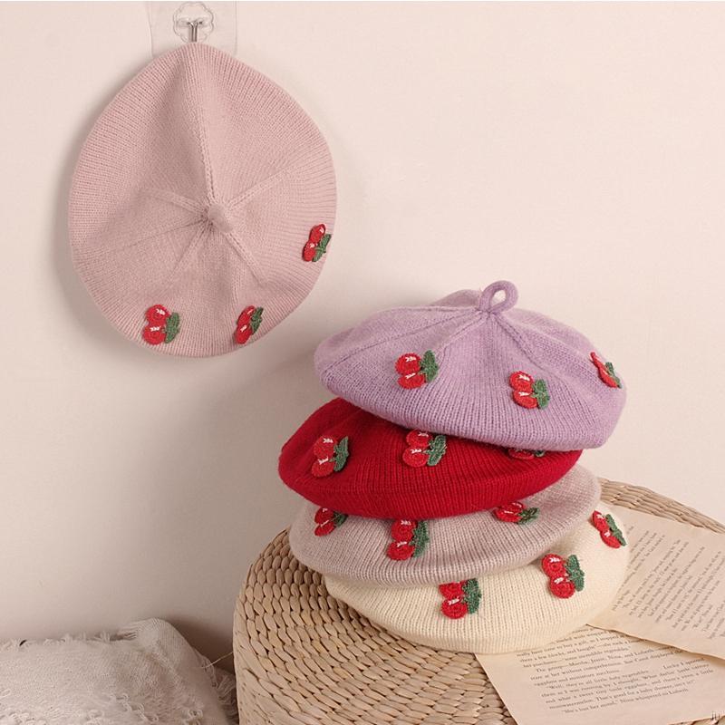 Nón Beret Họa Tiết Quả Cherry Đáng Yêu Cho Bé Gái