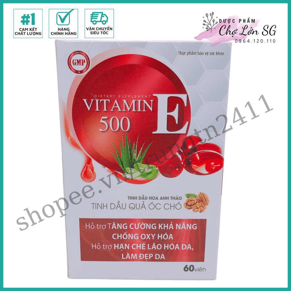 [CHÍNH HÃNG] Viên uống bổ sung VITAMIN E 500 (viên màu đỏ) hỗ trợ làm đẹp da – Hộp 60 viên