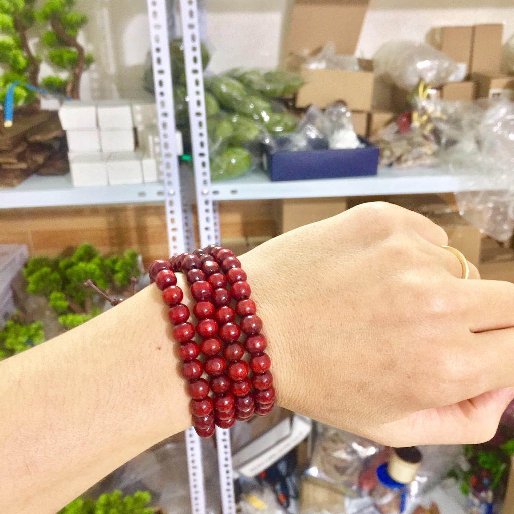 Vòng Hạt Gỗ Đỏ 108 Hạt - Đeo Tay cầu nguyện, Trang Trí Lũa, Decor