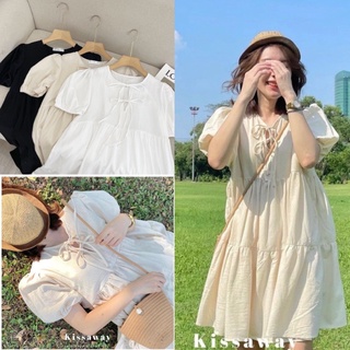 Váy Babydoll Nữ Đầm Babydoll Nữ Thắt Nơ Ngắn Tay Tay Bồng Freesize Phong Cách Trẻ Trung