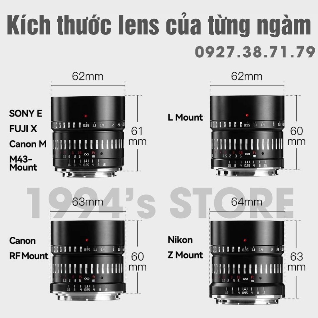 Ống kính TTArtisan 50mm F0.95 chân dung xóa phông cho Fujifilm, Sony, Canon EOS M, Nikon Z, Leica L , Canon R và M4/3