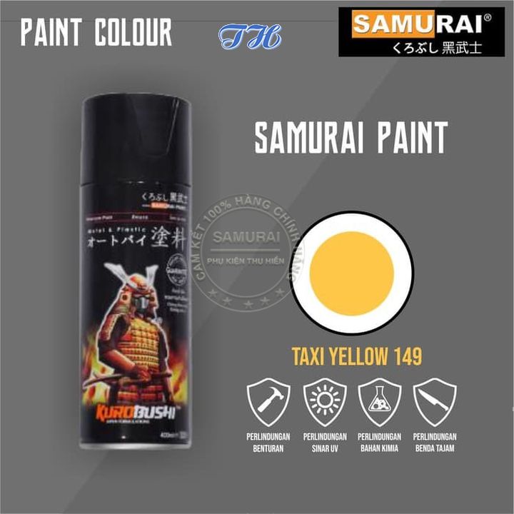 Combo 4 chai sơn samurai 149 Màu vàng Taxi gồm: uch210 - 2/102 - 149 - k1k - giấy nhám p800
