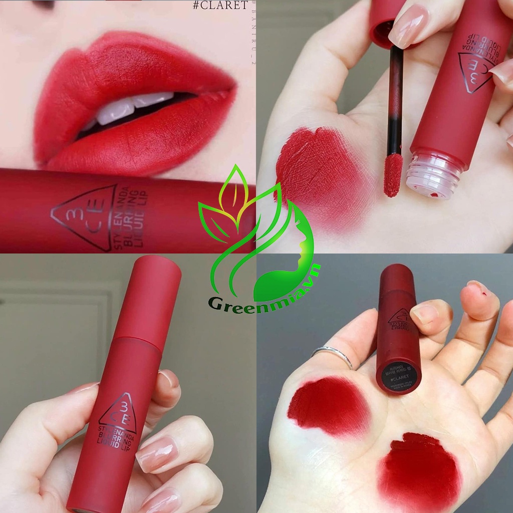 Son Kem Tint 3CE Blurring Liquid Lip Claret – Màu Đỏ Anh Đào Đậm Tôn Da Quyến Rũ