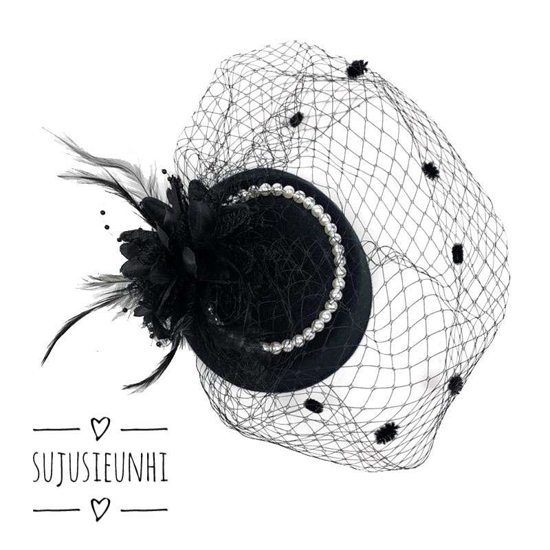 4 mẫu - mũ đội đầu đính hoa và lông vũ có kèm mạng che nửa mặt , kẹp tóc cho cô dâu