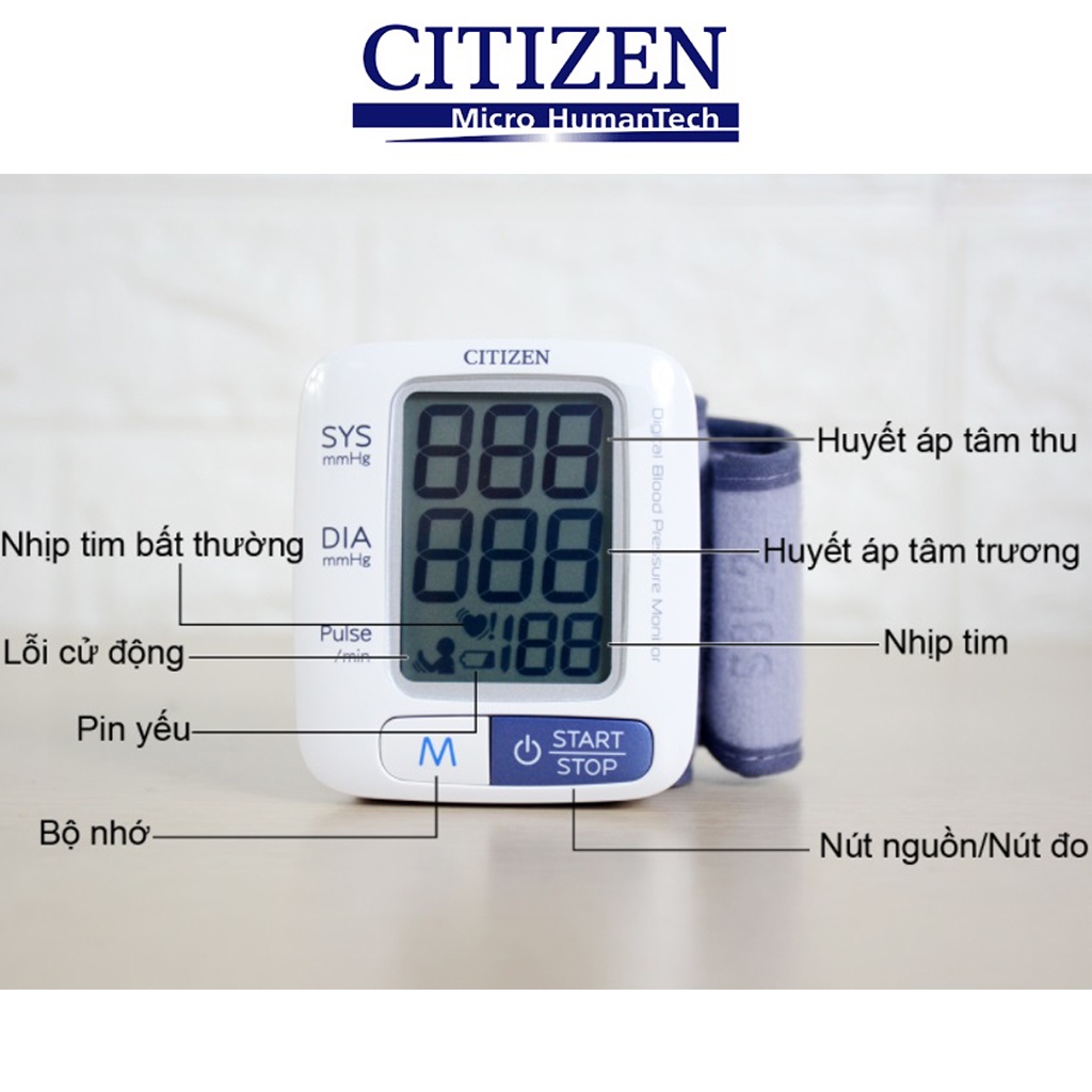 [Thương Hiệu Nhật Bản] Máy Đo Huyết Áp Điện Tử Cổ Tay Citizen CH-650 | Bộ nhớ 60 kết quả đo , Bảo Hành 5 Năm