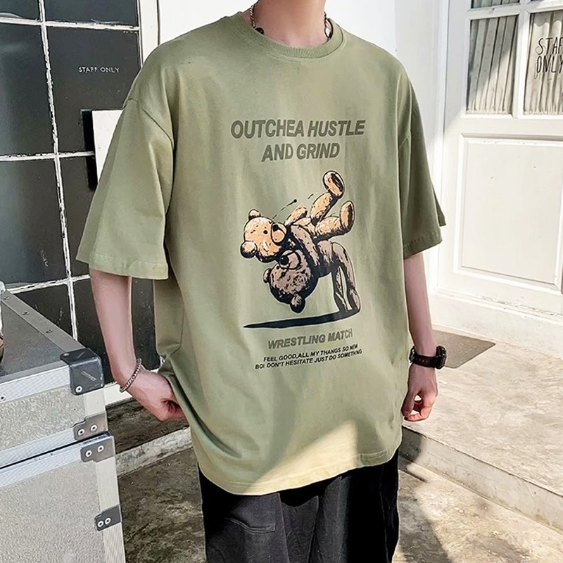 【M-3XL】men's bear printing clothing korean style simple t-shirt unisex