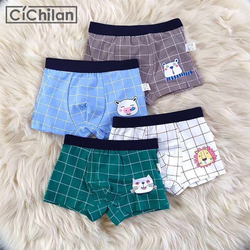 SET 4 Quần Sịp Đùi Bé Trai Thun Cotton Sọc Kẻ In Hình Đủ Size Cho Bé 2-16T - Quần Lót Bé Trai Có BigSize Cho Trẻ Béo