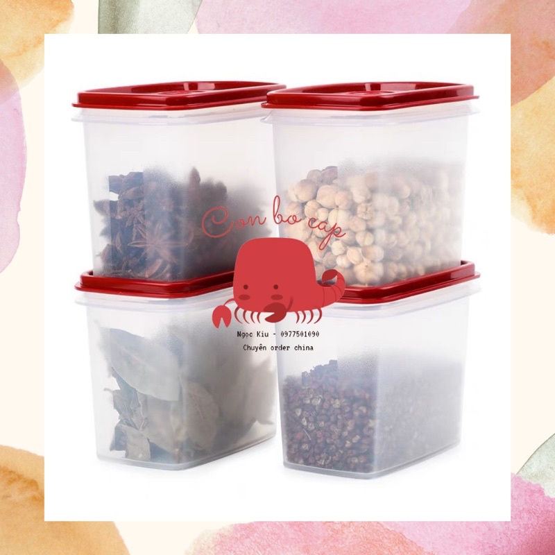 Set Hũ Đựng Gia Vị 800ml Chính Hãng Tupperware - Hộp Nhựa Trong Suốt Xếp Chồng Chứa Thực Phẩm Khô, Ngũ Cốc