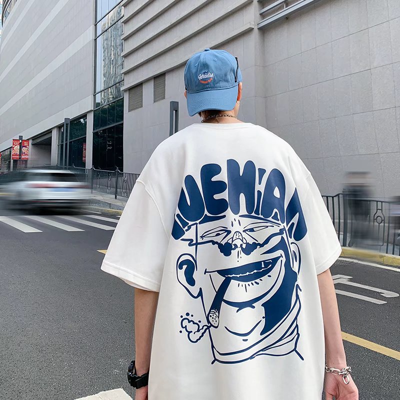 Áo Thun Dáng Rộng In Chữ Phong Cách Hip Hop Đường Phố Hàn Quốc Thời Trang Mùa Hè Cho Nam Cỡ M-5XL