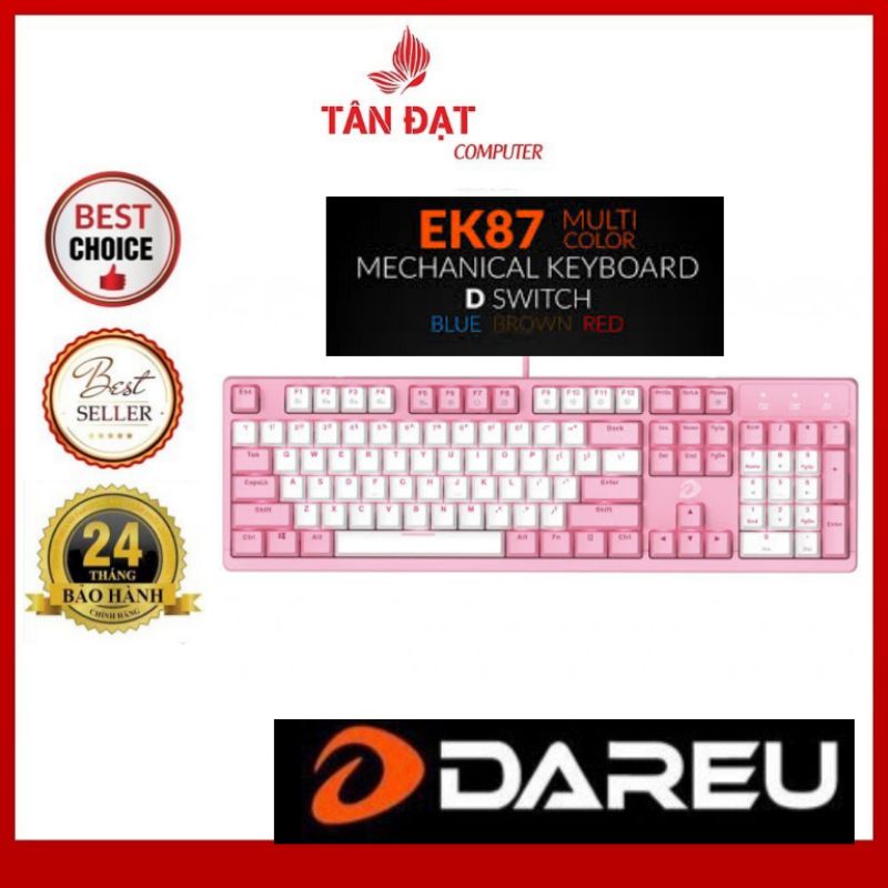 Bàn phím cơ dareu EK87- PINK -White  Gaming - Hàng chính hãng Mới 100% Mai Hoàng