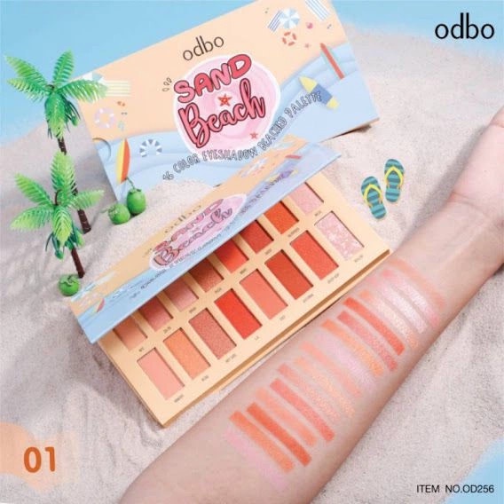 Bảng Phấn Mắt Có Nhũ Odbo 16 Ô Tông Cam Đào Sand Beach OD256 No.01 - Bảng mắt Odbo tông cam đào