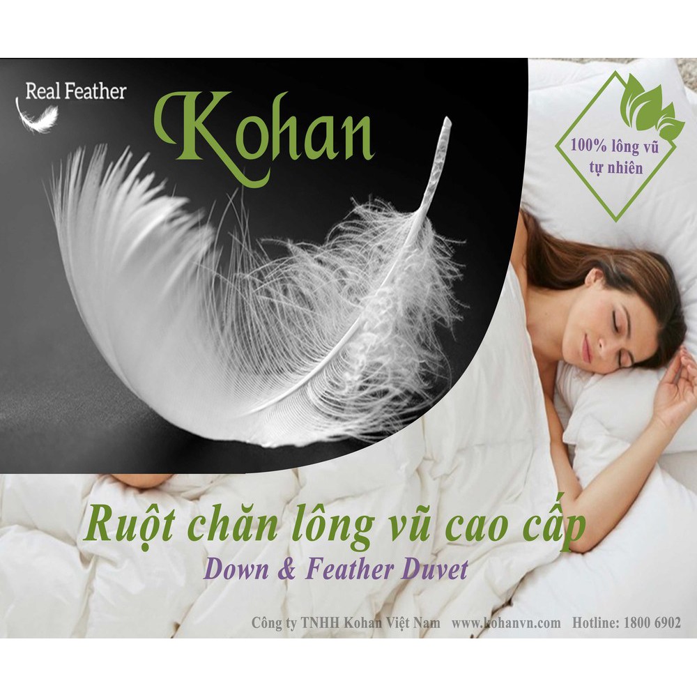 Ruột Chăn Lông Vũ Kohan WDD 70/30 (Màu Trắng, Lông vũ tự nhiên) 200x220cm