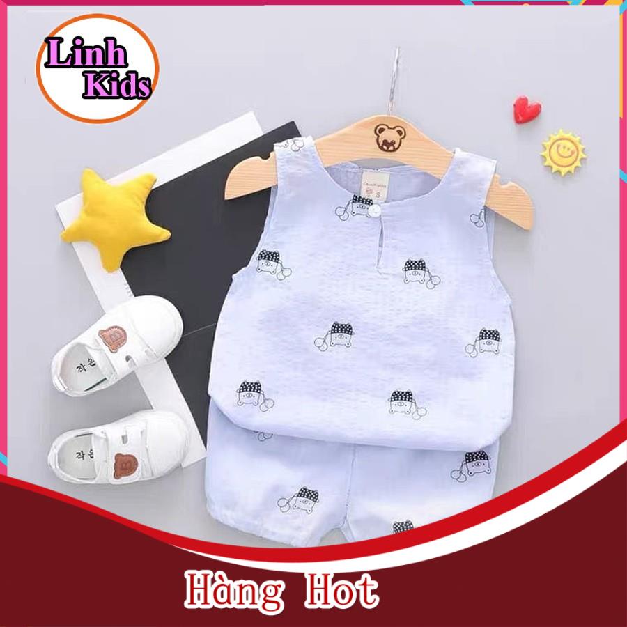 Đồ bộ quần áo ba lỗ chất đũi in hình Gấu Kiểu H