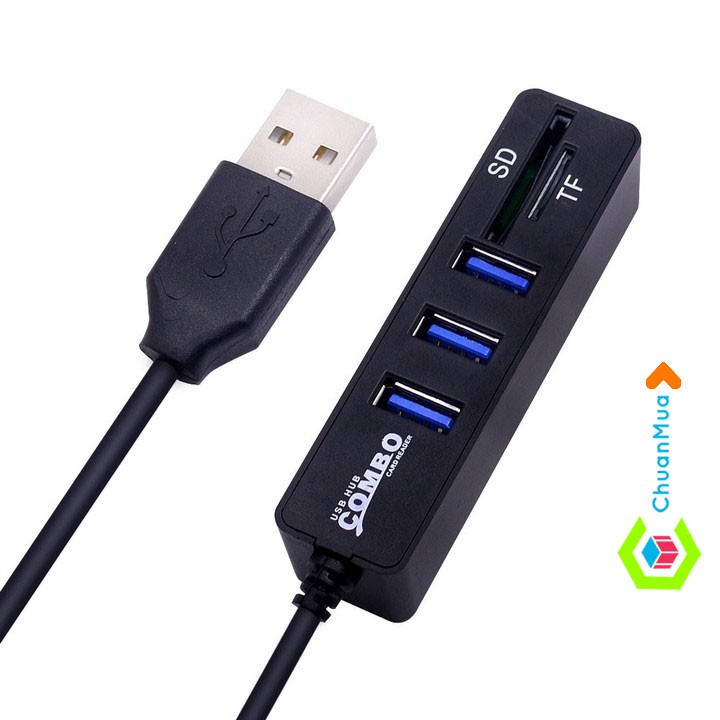 Bộ chia 3 cổng USB 2.0 tích hợp đầu đọc thẻ nhớ 2 trong 1 chuyên dụng cho Laptop/PC