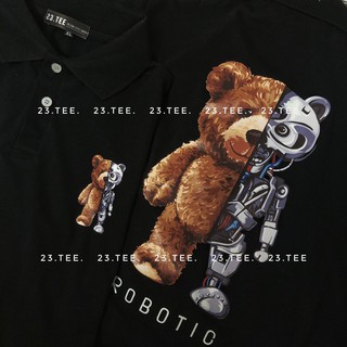 Áo polo Gấu robot trắng đen
